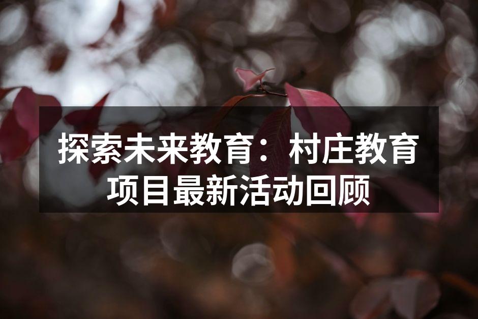 探索未来教育：村庄教育项目最新活动回顾
